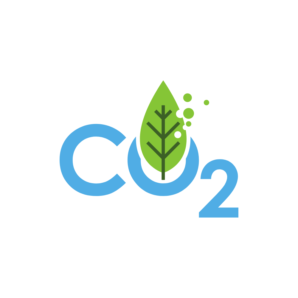 Carbon offset logo with C02 and leaf, representing Nozey's commitment to sustainability.