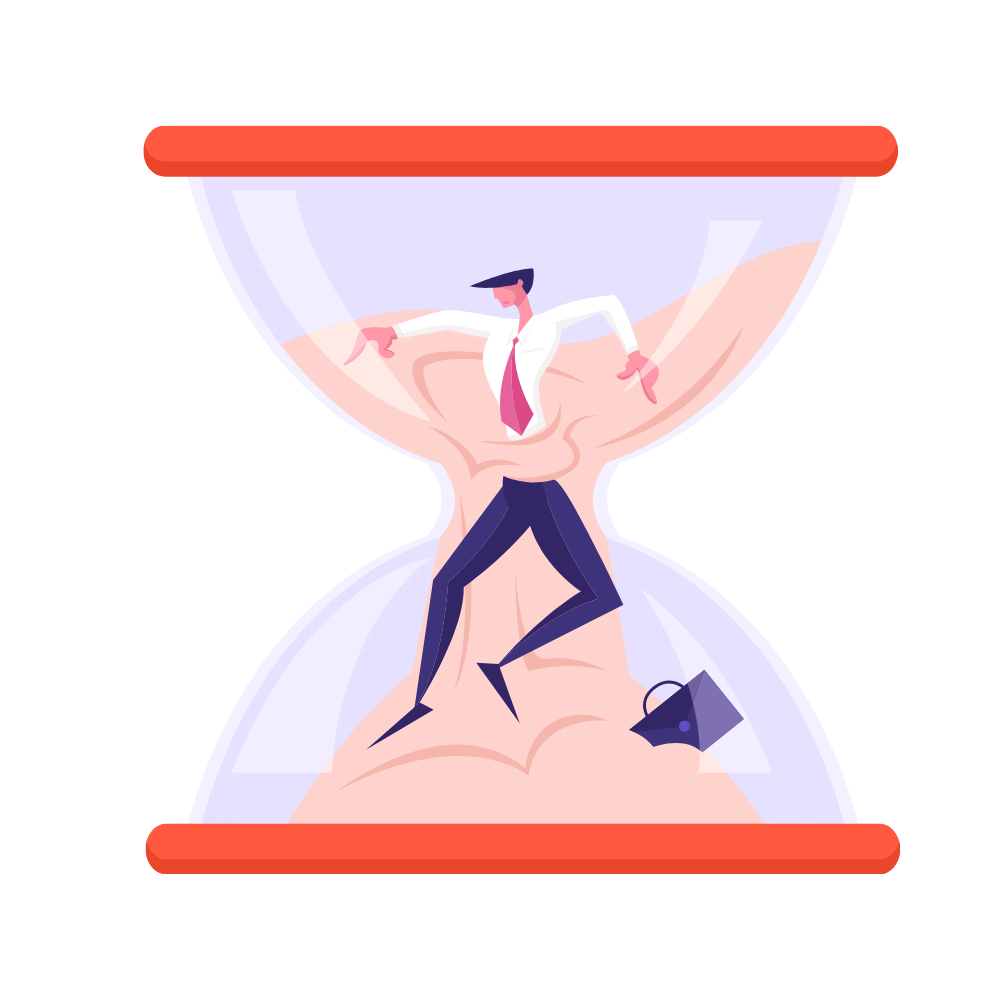 Nozey's About Us page image showing a man in an hourglass representing a busy lifestyle and how Nozey provides simple solutions to make life easier